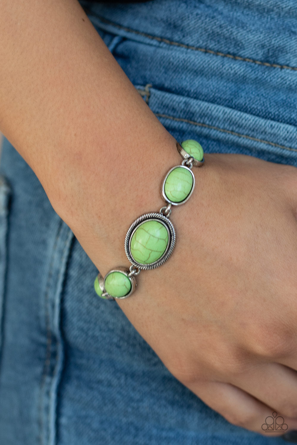 Paparazzi Accessories-Serene Stonework Green Bracelet