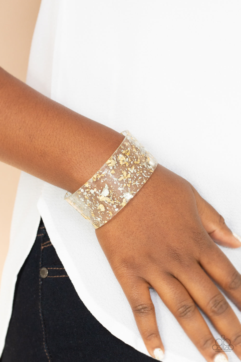 Paparazzi Accessories-Snap, Crackle, Pop! Gold & Silver Acrylic Cuff Bracelet