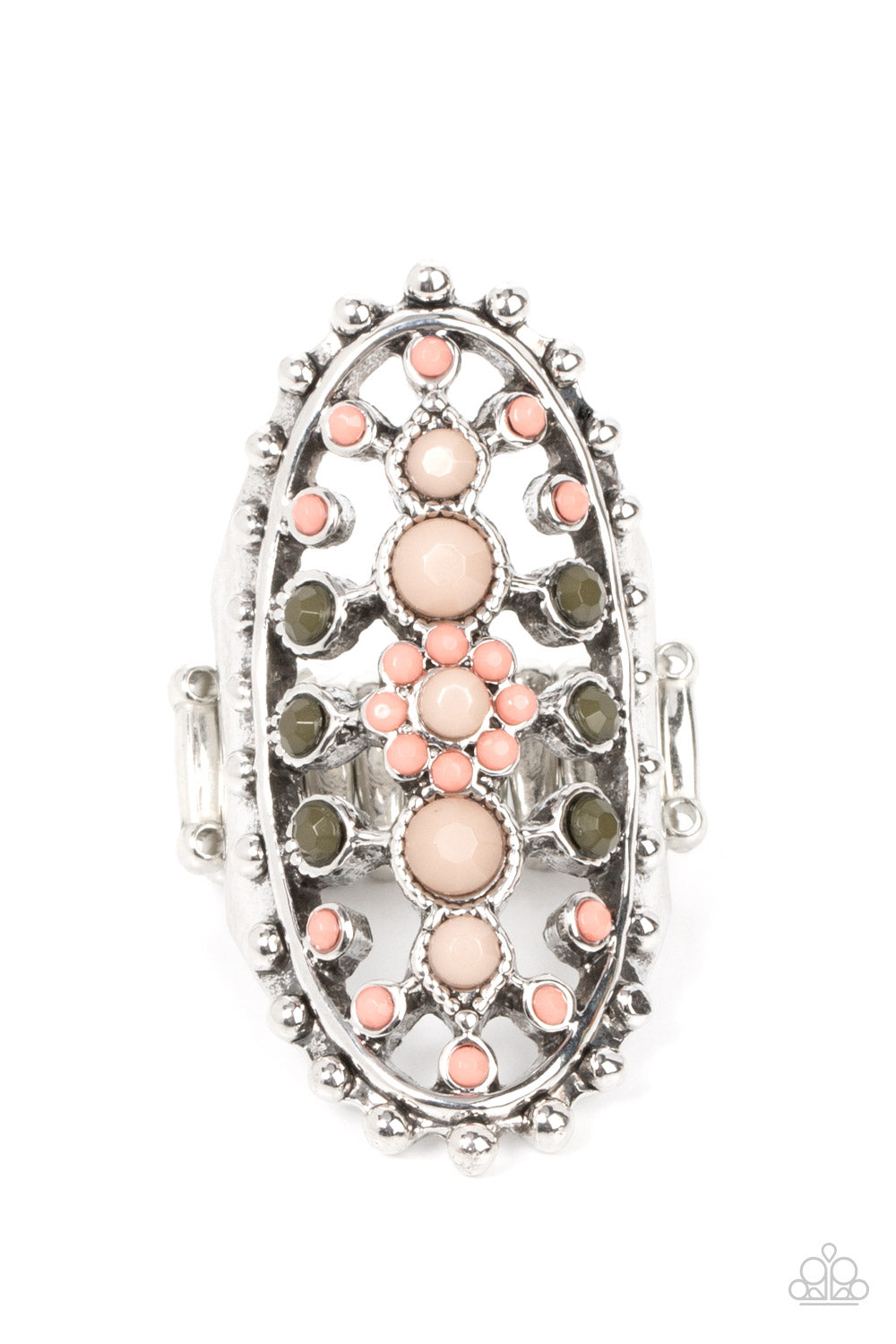 Paparazzi Accessories-Sonoran Solstice Pink Oval Floral Bead Ring