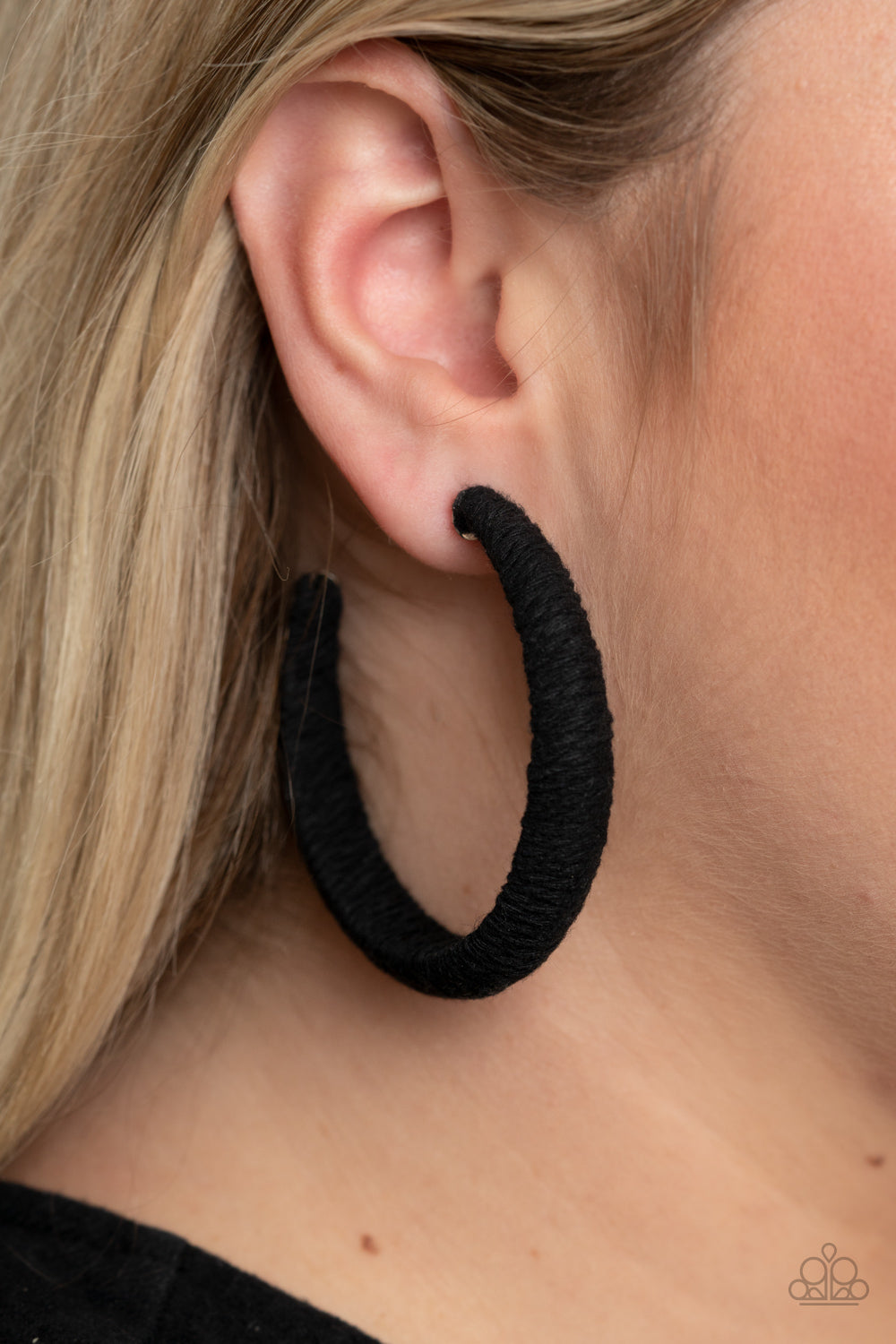 Paparazzi Accessories-TWINE and Dine Black Hoop Earrings