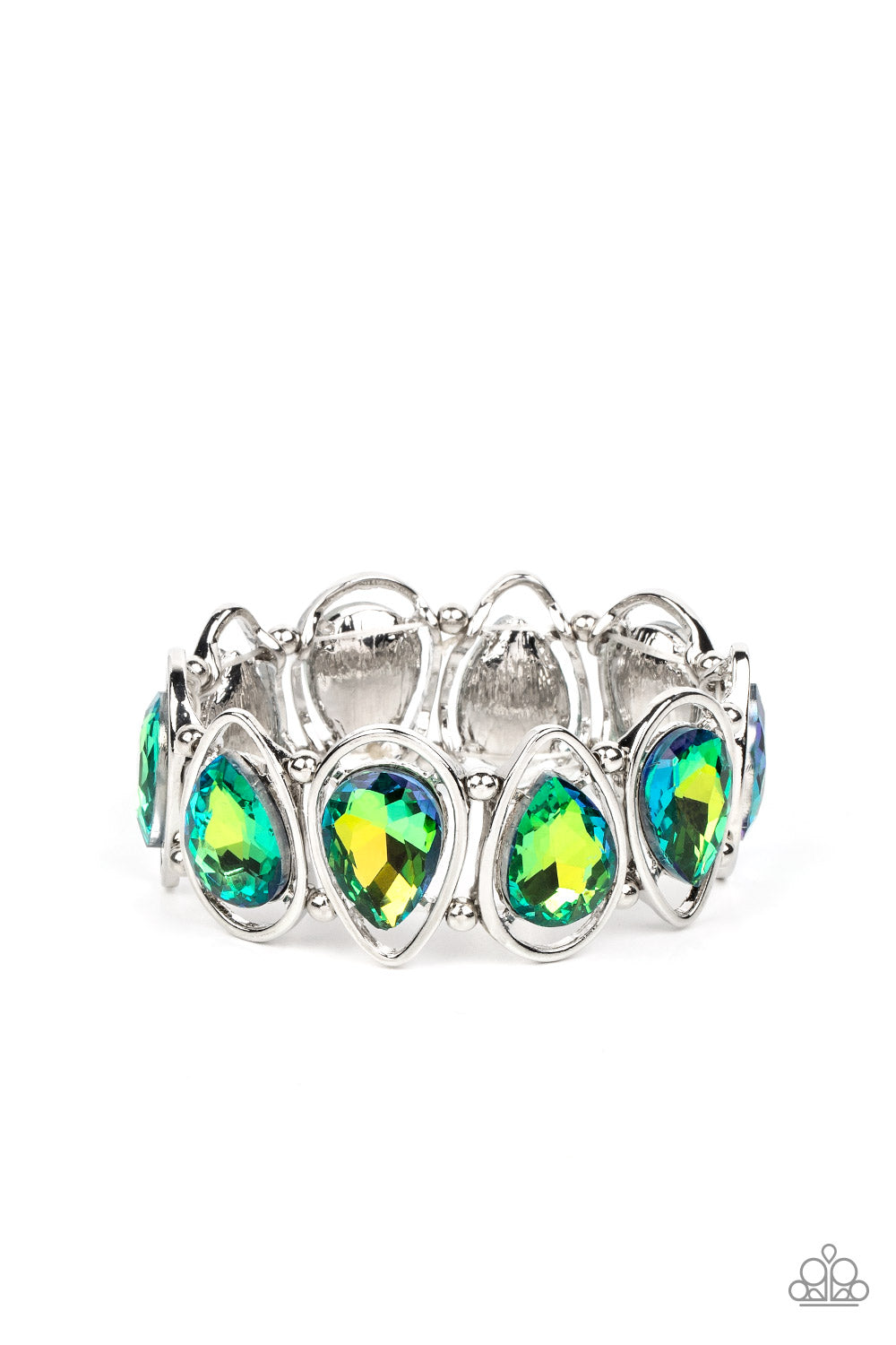 Paparazzi Accessories-The Sparkle Society Green Shimmery Teardrop LOTP Bracelet