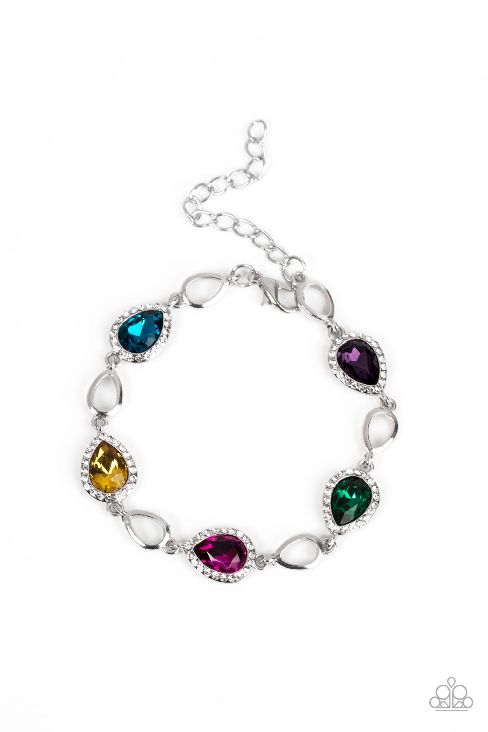 Paparazzi Accessories-Timelessly Teary Multicolored Rhinestone Bracelet
