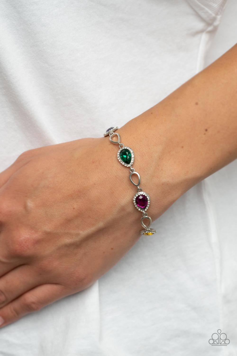 Paparazzi Accessories-Timelessly Teary Multicolored Rhinestone Bracelet