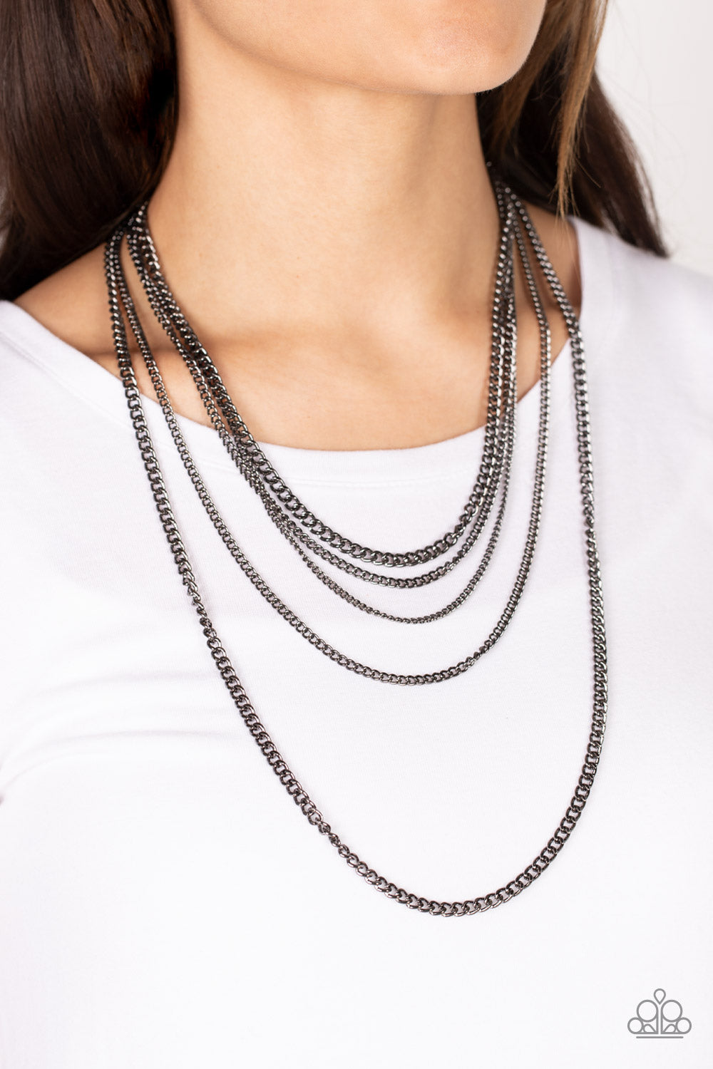 Paparazzi Accessories-Top Of The Food Chain Gunmetal Layer Necklace Set