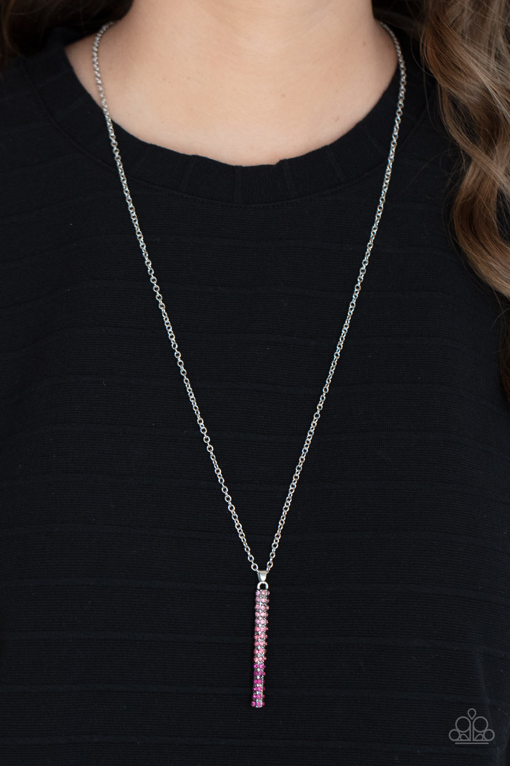 Paparazzi Accessories-Tower Of Transcendence Pink Rhinestone Silver Pendulum Necklace Set