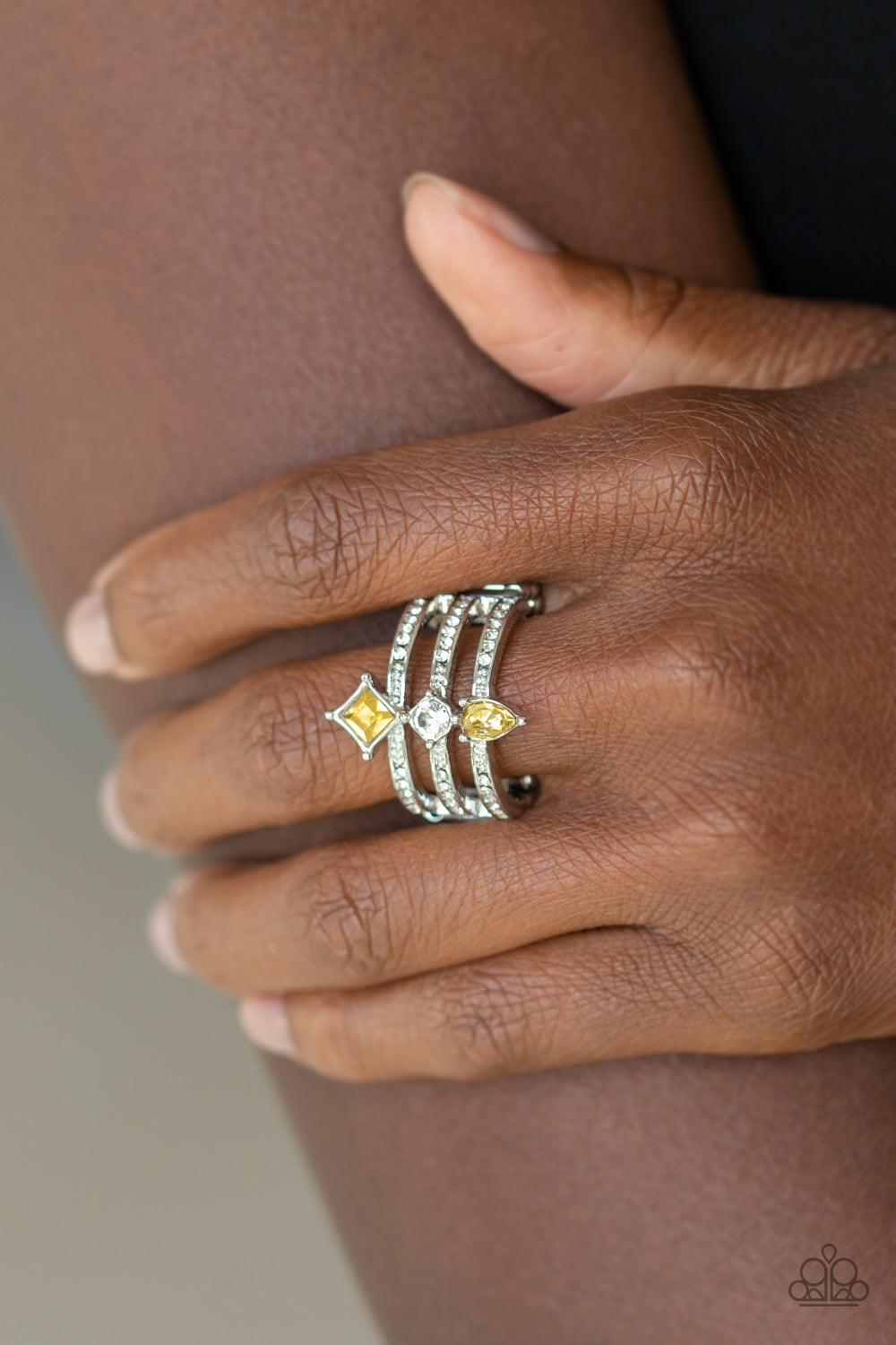 Paparazzi Accessories-Triple Throne Twinkle Yellow Teardrop Ring