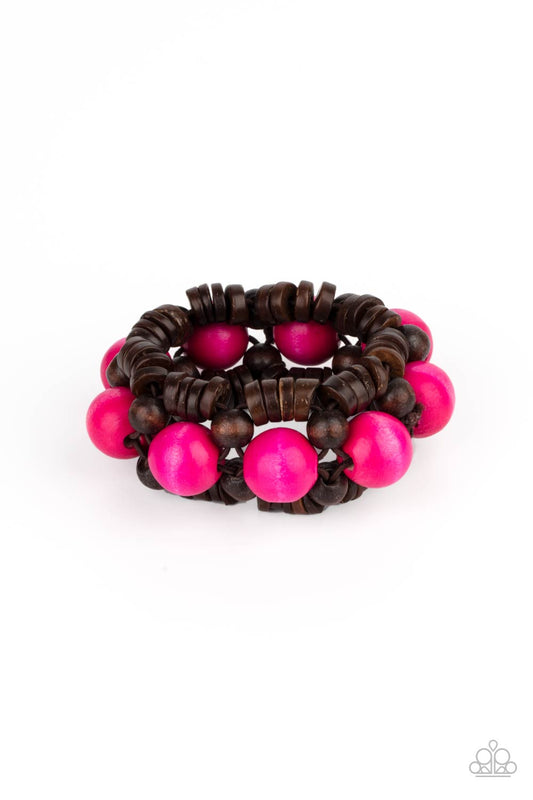 Paparazzi Accessories-Tropical Temptations Pink Rustic Wooden Bracelet