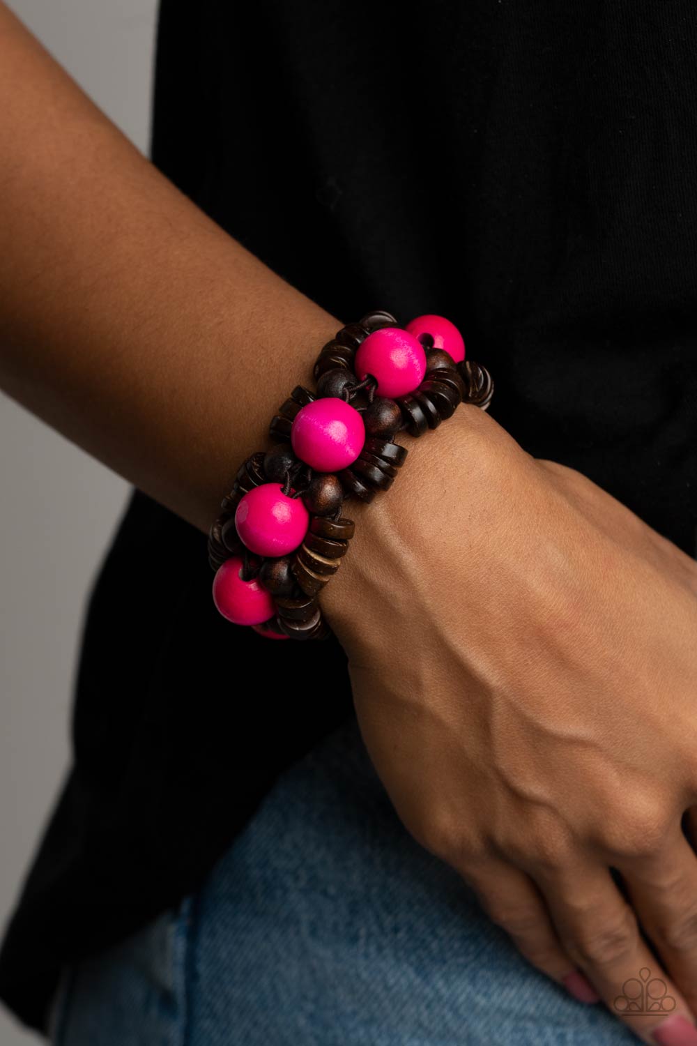 Paparazzi Accessories-Tropical Temptations Pink Rustic Wooden Bracelet