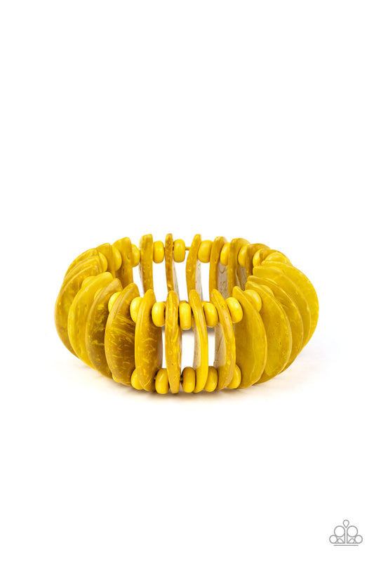 Paparazzi Accessories-Tropical Tiki Bar Yellow Wooden Bracelet