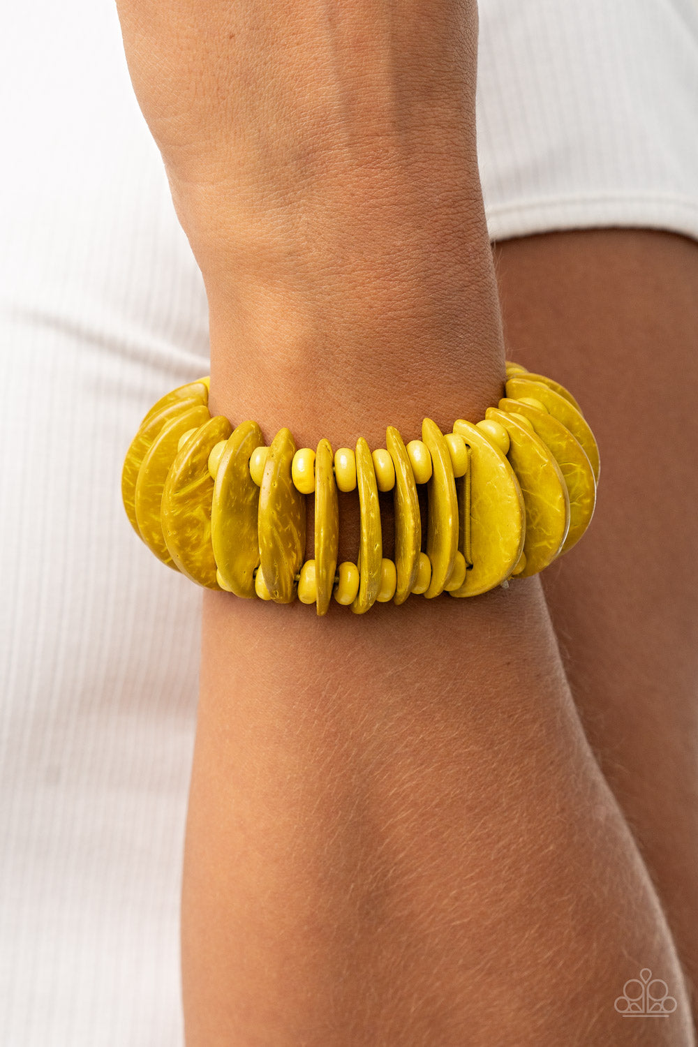 Paparazzi Accessories-Tropical Tiki Bar Yellow Wooden Bracelet