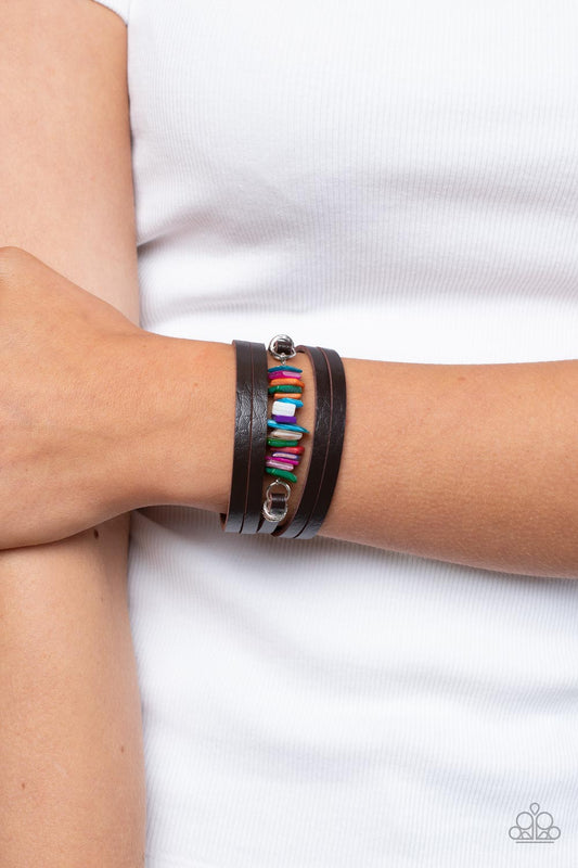 Paparazzi Accessories-Tropical Trek Multi Shell Accents Leather Bracelet