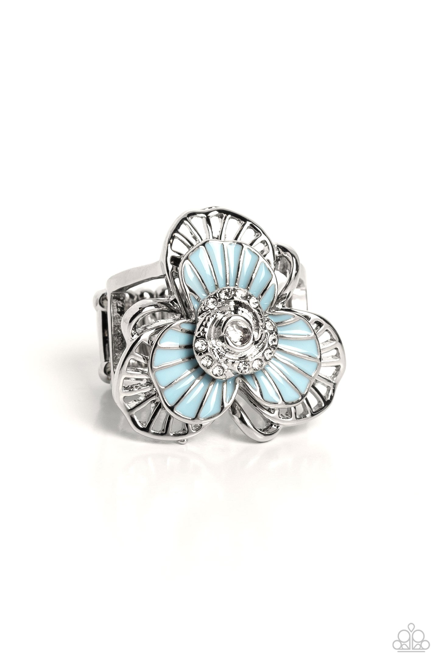 Paparazzi Accessories-Tropical Trillium Blue Flower Silver Rose Ring