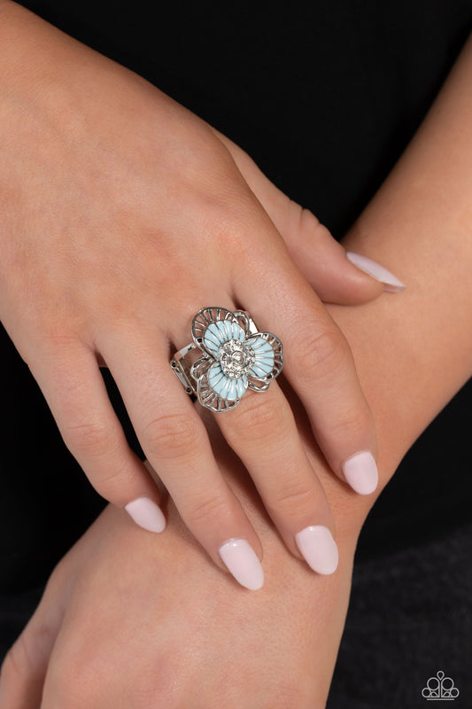Paparazzi Accessories-Tropical Trillium Blue Flower Silver Rose Ring
