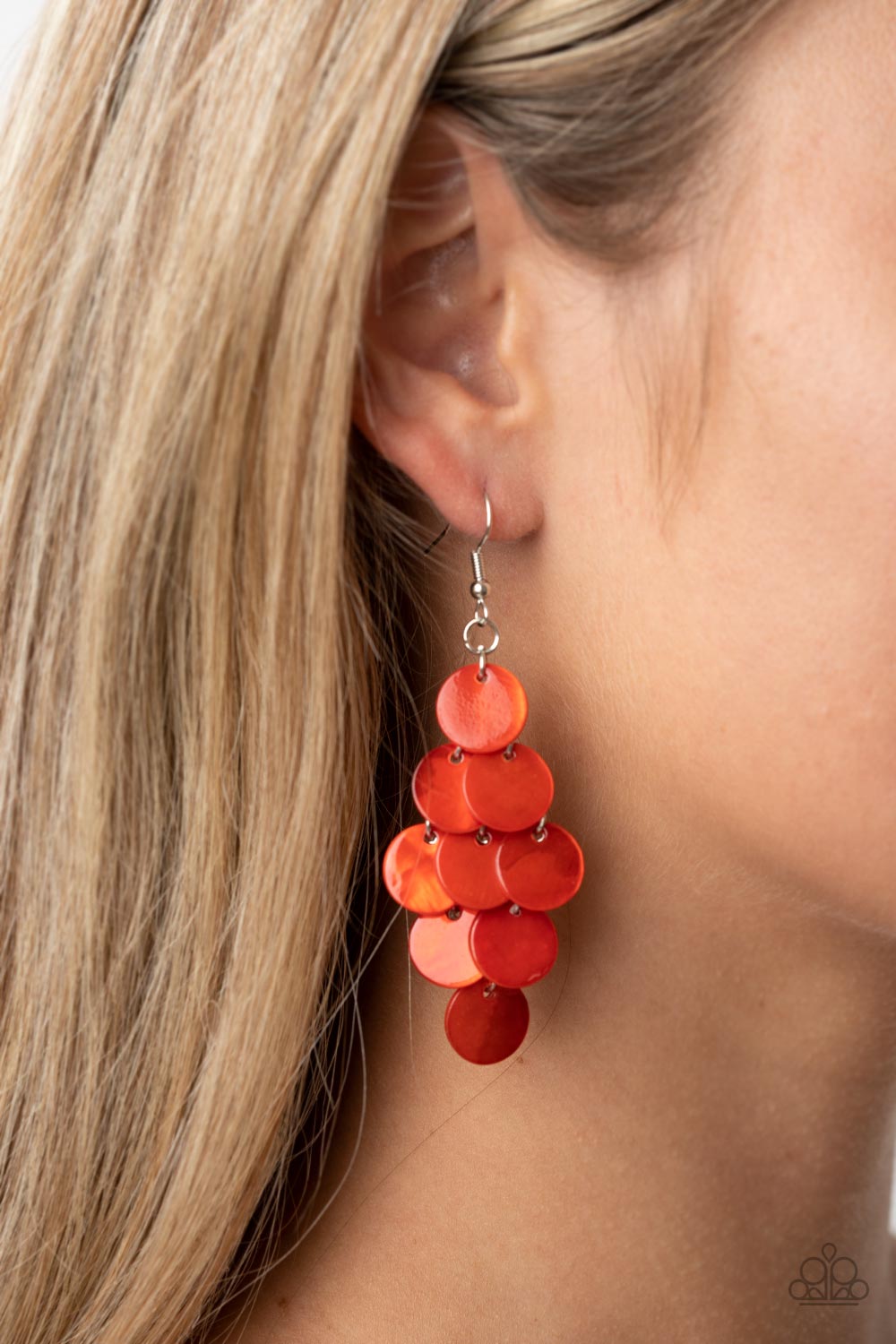 Paparazzi Accessories-Tropical Tryst Orange Shell Disc Earrings