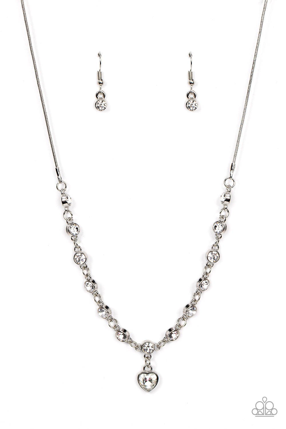 Paparazzi Accessories-True Love Trinket White Rhinestone Heart Charm Necklace Set