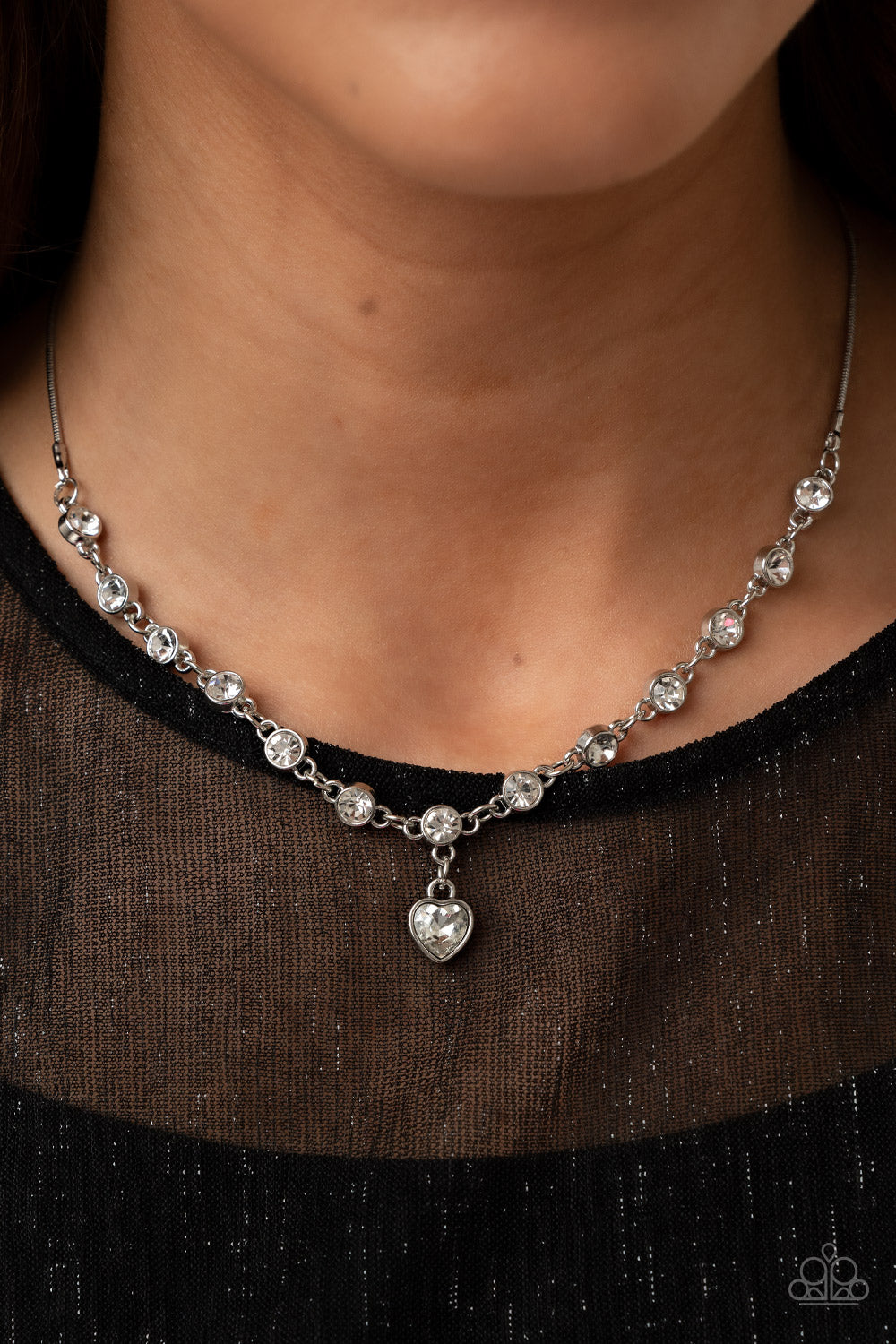 Paparazzi Accessories-True Love Trinket White Rhinestone Heart Charm Necklace Set