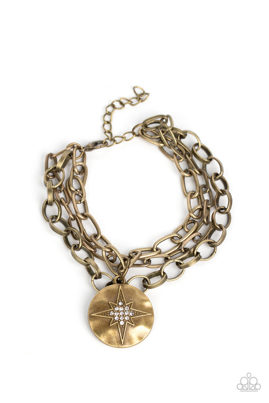 Paparazzi Accessories-True North Twinkle Brass Twinkly Star Bracelet