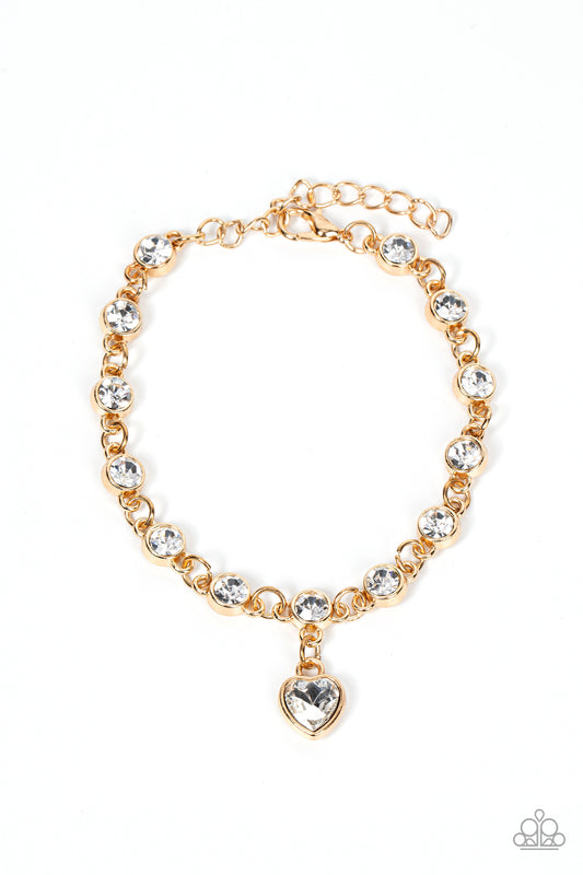 Paparazzi Accessories-Truly Lovely Gold Heart Charm Bracelet