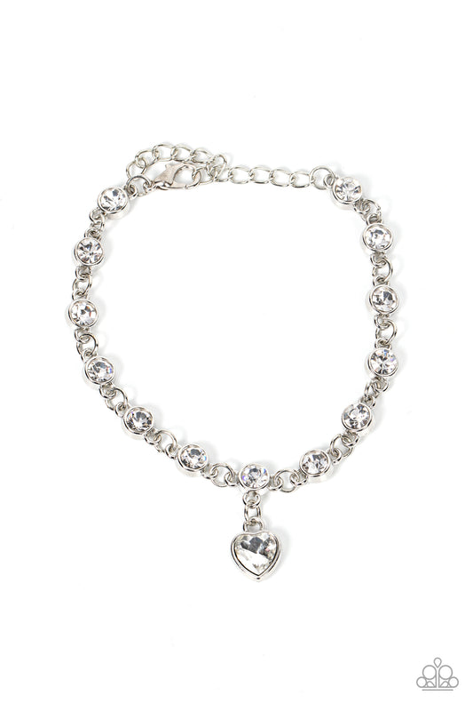 Paparazzi Accessories-Truly Lovely White Rhinestone Heart Charm Bracelet