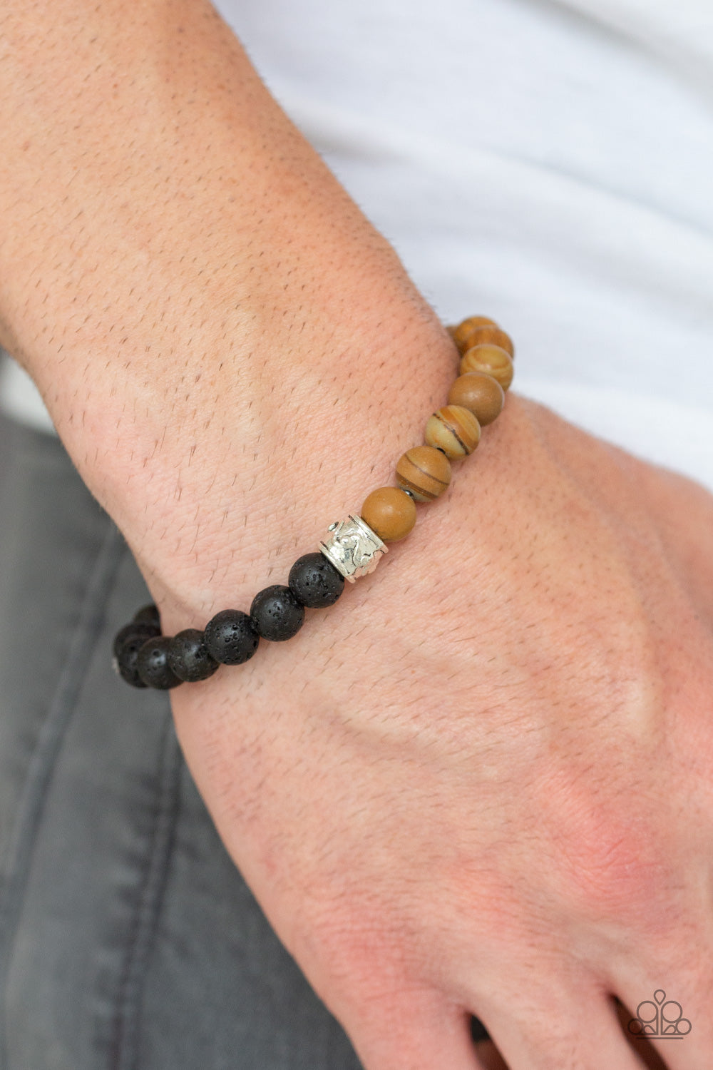 Paparazzi Accessories-Tuned In Brown Stone Bead Bracelet