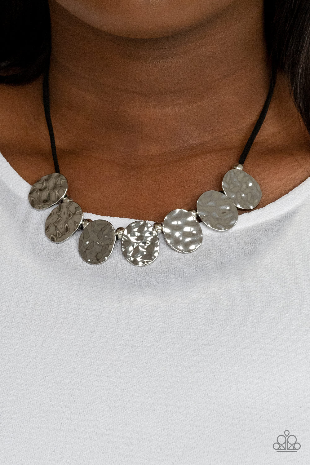 Paparazzi Accessories-Turn Me Loose Black Suede Hammered Frame Necklace Set