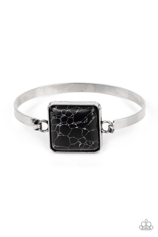 Paparazzi Accessories-Turning a CORNERSTONE Black Square Hinge Bracelet