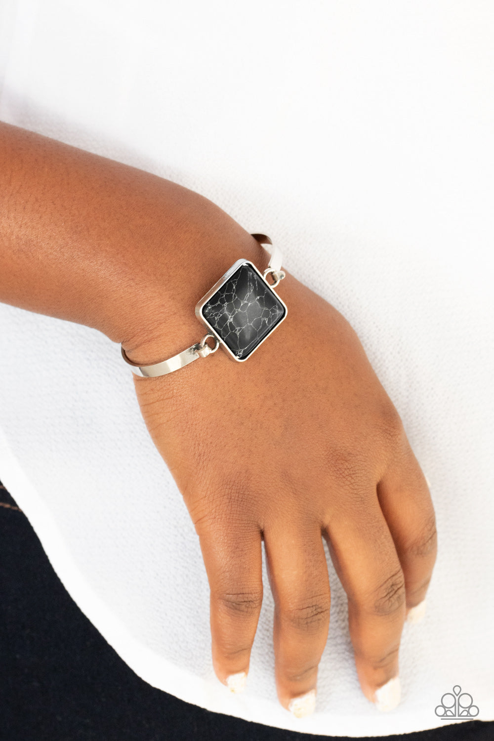 Paparazzi Accessories-Turning a CORNERSTONE Black Square Hinge Bracelet