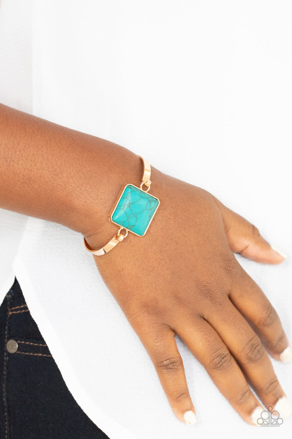 Paparazzi Accessories-Turning A CORNERSTONE Gold/Turquoise Cuff Bracelet
