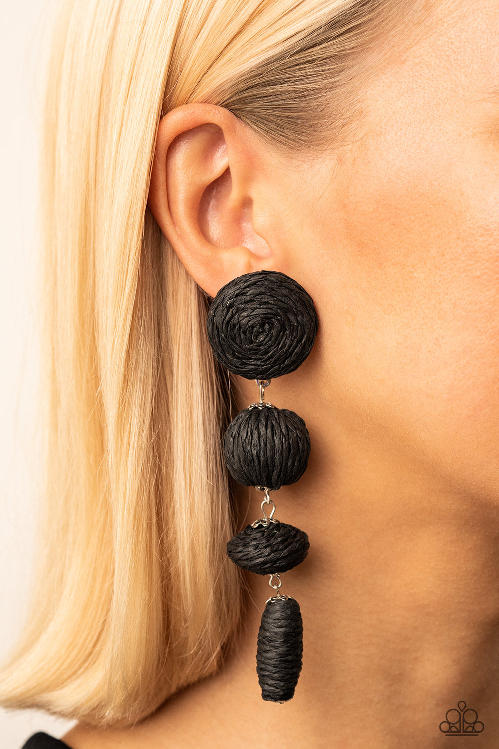 Paparazzi Accessories-Twine Tango Black Crepe Oval/Sphere Frame Earrings