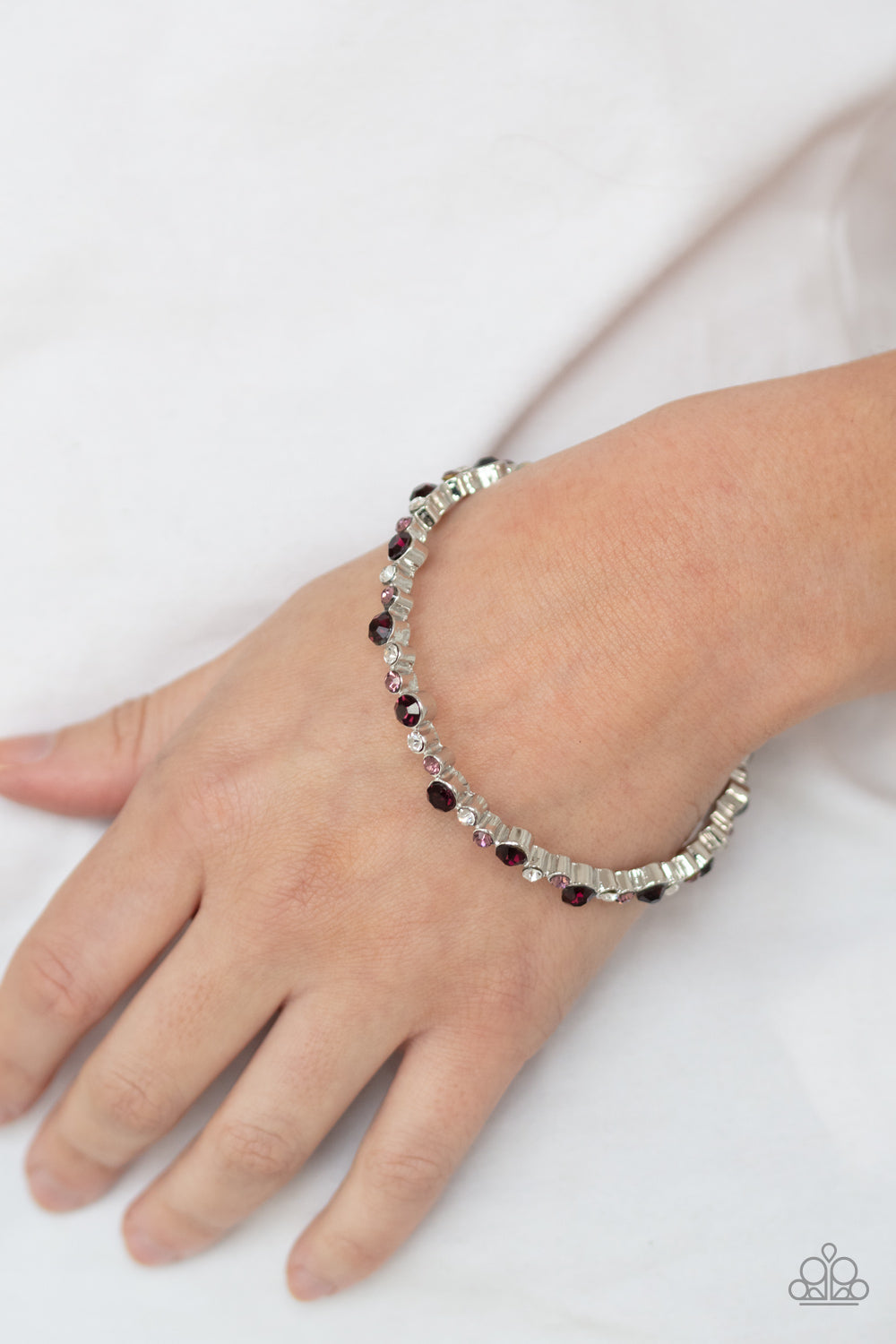 Paparazzi Accessories-Twinkly Trendsetter Purple Sleek Rhinestone Bangle Bracelet
