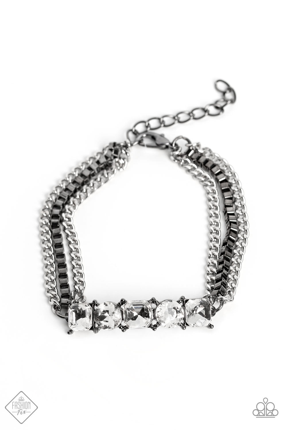 Paparazzi Accessories-Tyrant Treasure Black FF White Rhinestone Bracelet