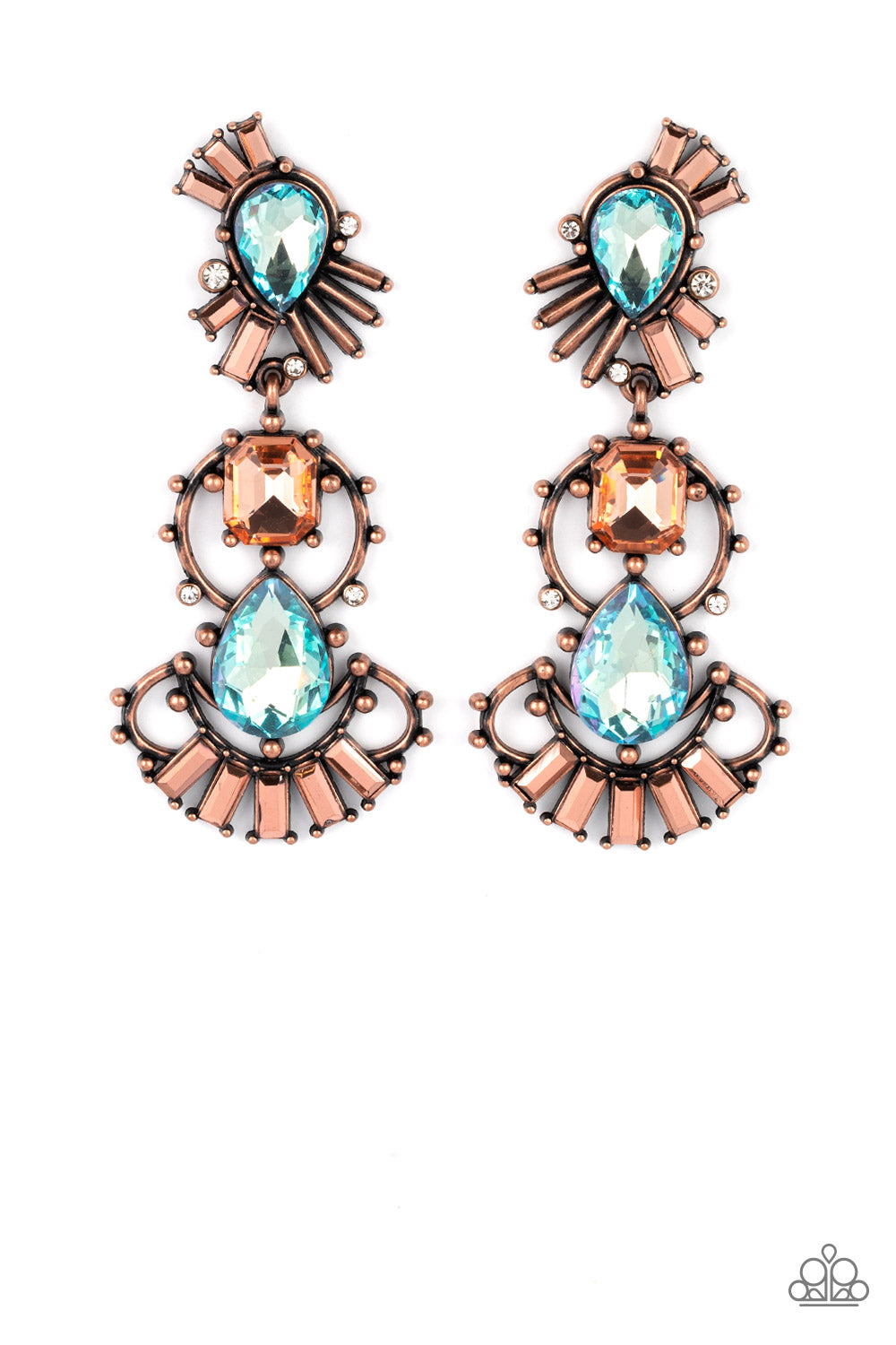 Paparazzi Accessories-Ultra Universal Copper Iridescent Blue Teardrop Earrings