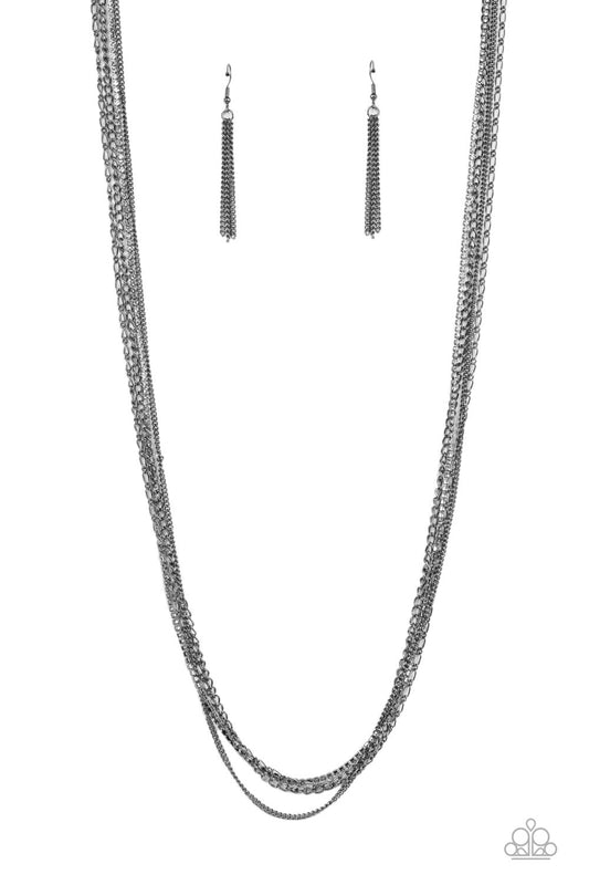 Paparazzi Accessories-Undauntingly Urban Black Glitzy Strand Necklace Set