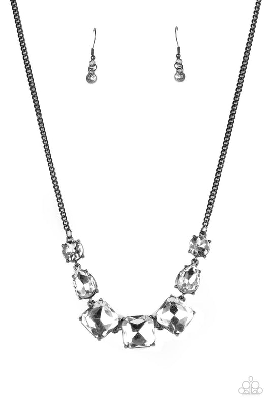 Paparazzi Accessories-Unfiltered Confidence Black Brilliant White Square Necklace Set