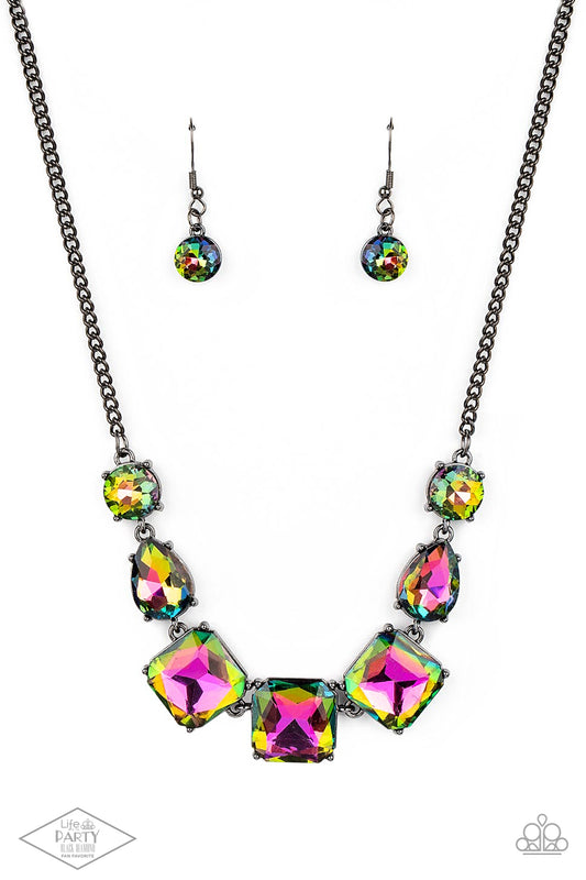 Paparazzi Accessories-Unfiltered Confidence Multi Teardrop/Round Oil Spill Necklace Set