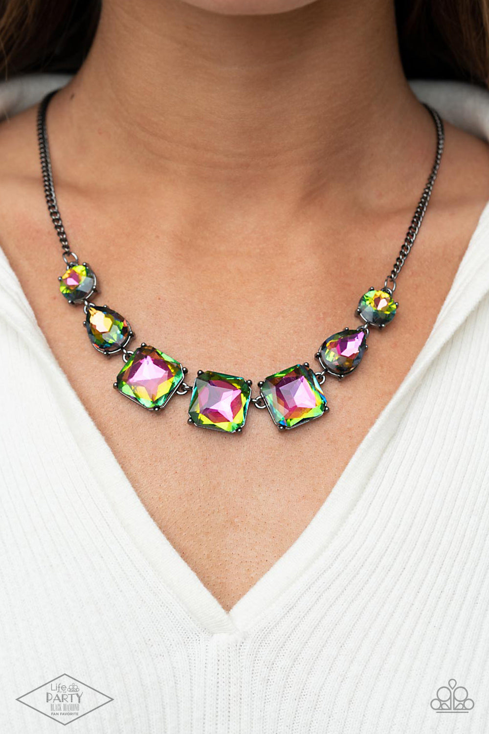 Paparazzi Accessories-Unfiltered Confidence Multi Teardrop/Round Oil Spill Necklace Set