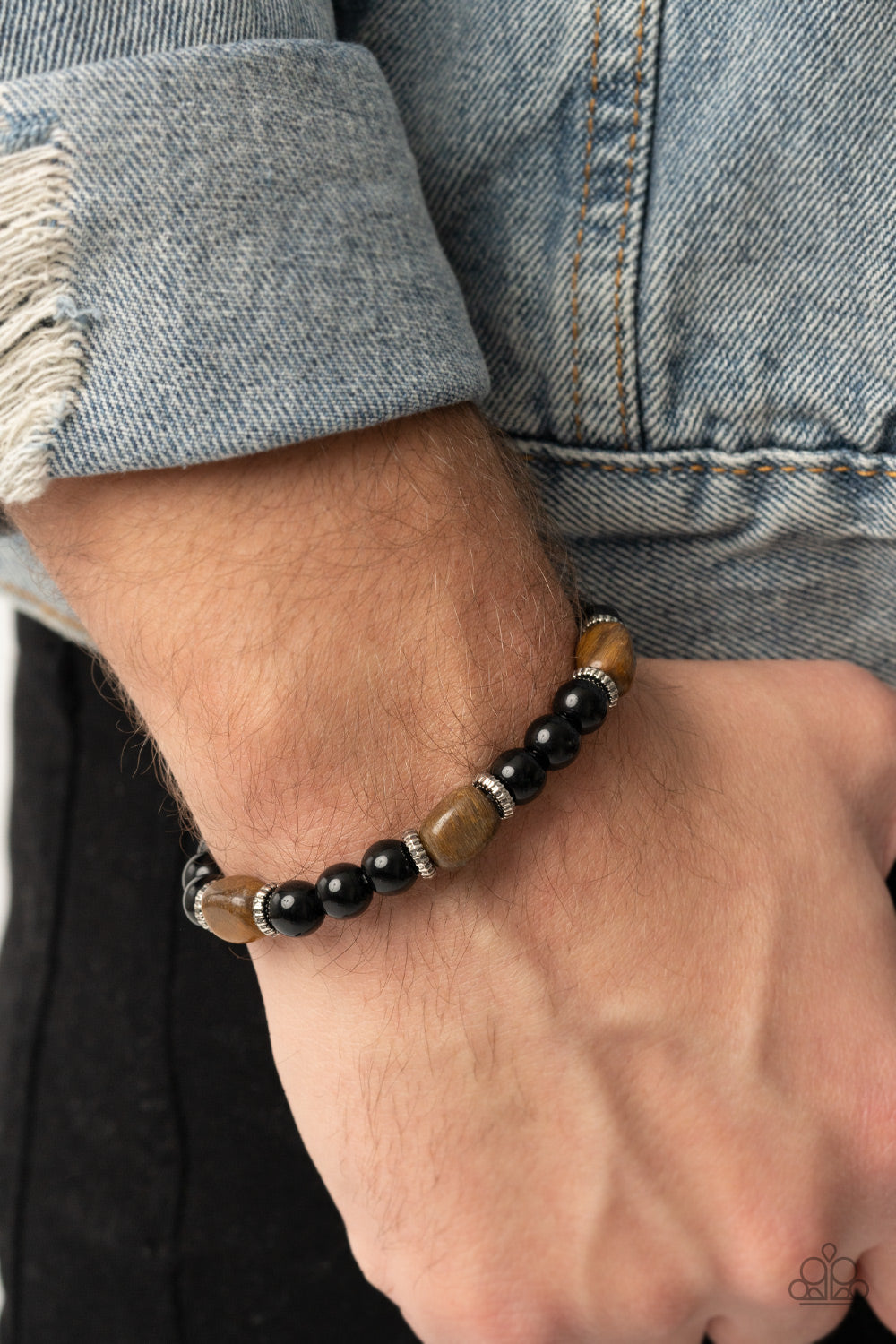 Paparazzi Accessories-Unity Glassy Black and Tiger's Eye Men's Bracelet