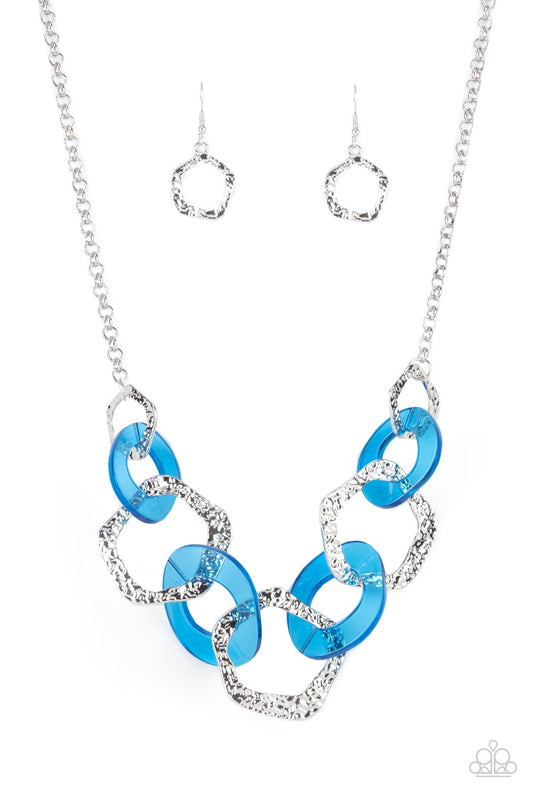 Paparazzi Accessories-Urban Circus Blue Neon Acrylic Ring Necklace Set