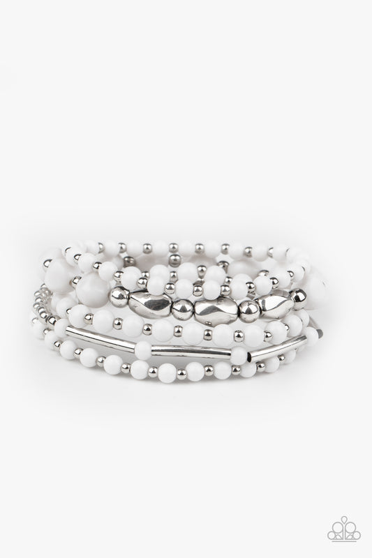 Paparazzi Accessories-Vibrantly Vintage White Bracelet