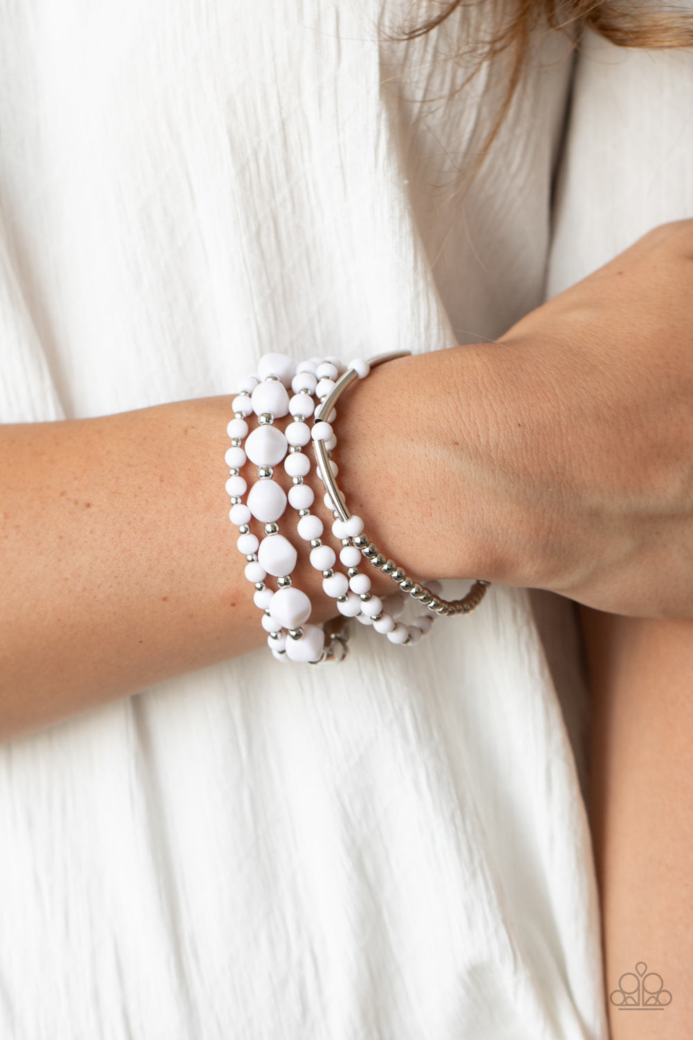 Paparazzi Accessories-Vibrantly Vintage White Bracelet
