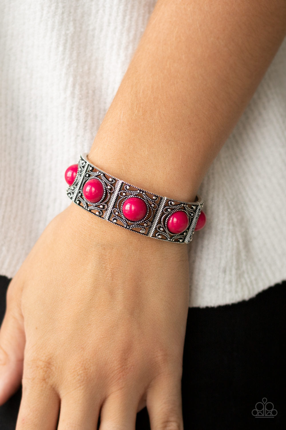 Paparazzi Accessories-Victorian Dream Pink Filigree Bracelet