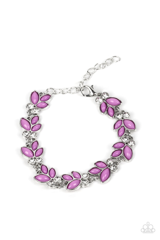 Paparazzi Accessories-Vineyard Variety Purple Bead White Rhinestone Leafy Bracelet