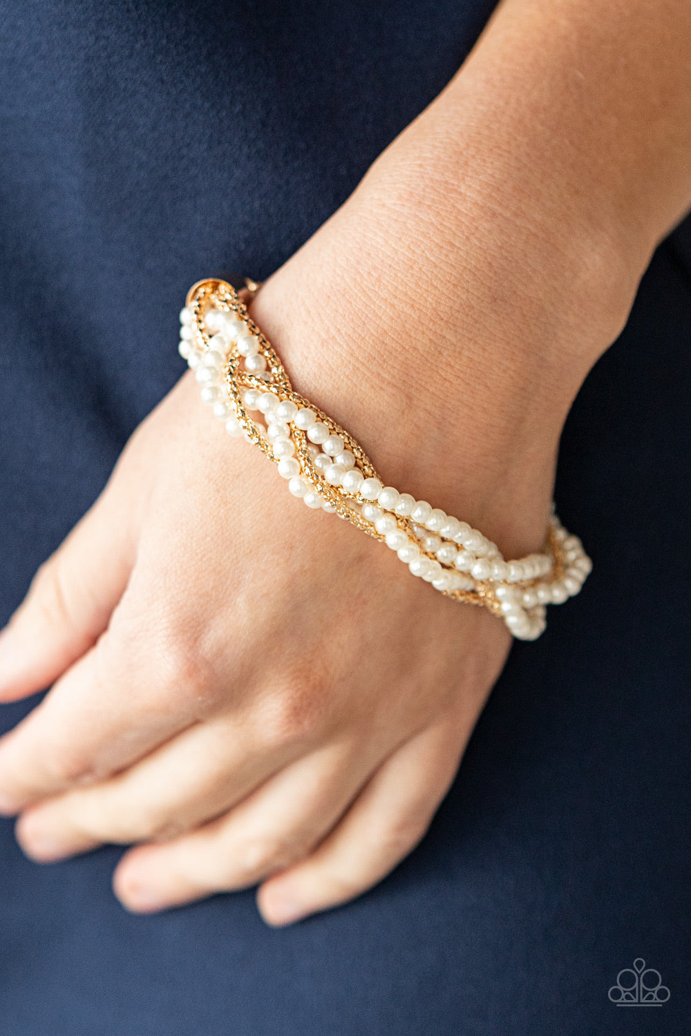 Paparazzi Accessories-Vintage Variation Gold Bubbly White Pearl Bracelet