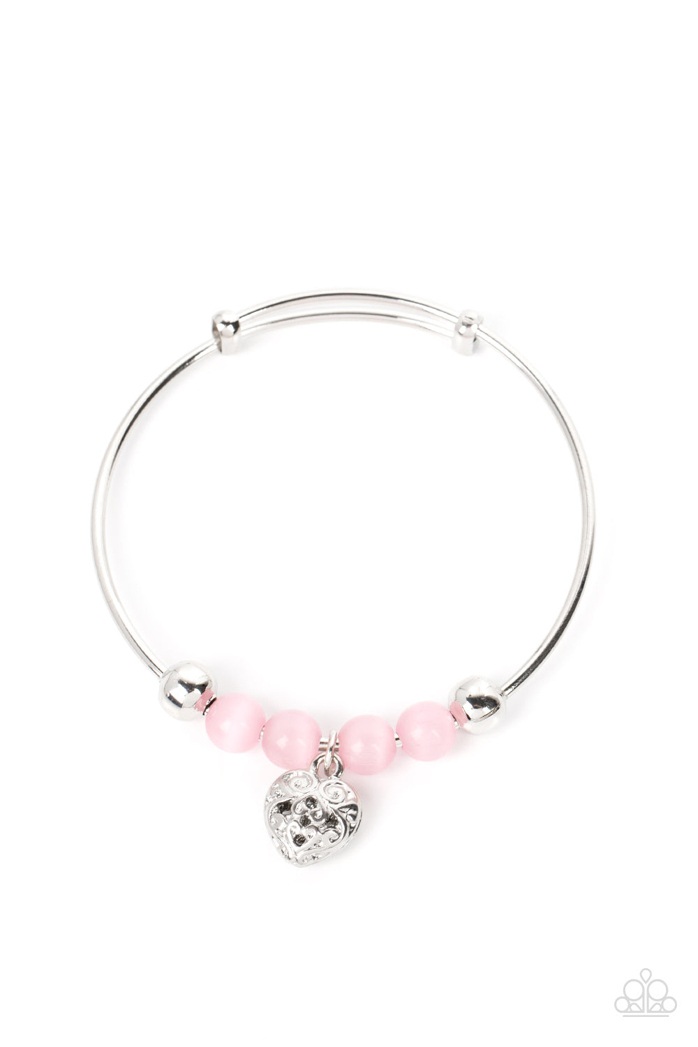 Paparazzi Accessories-Vintage Vows Pink Stone Silver Heart Charm Bracelet