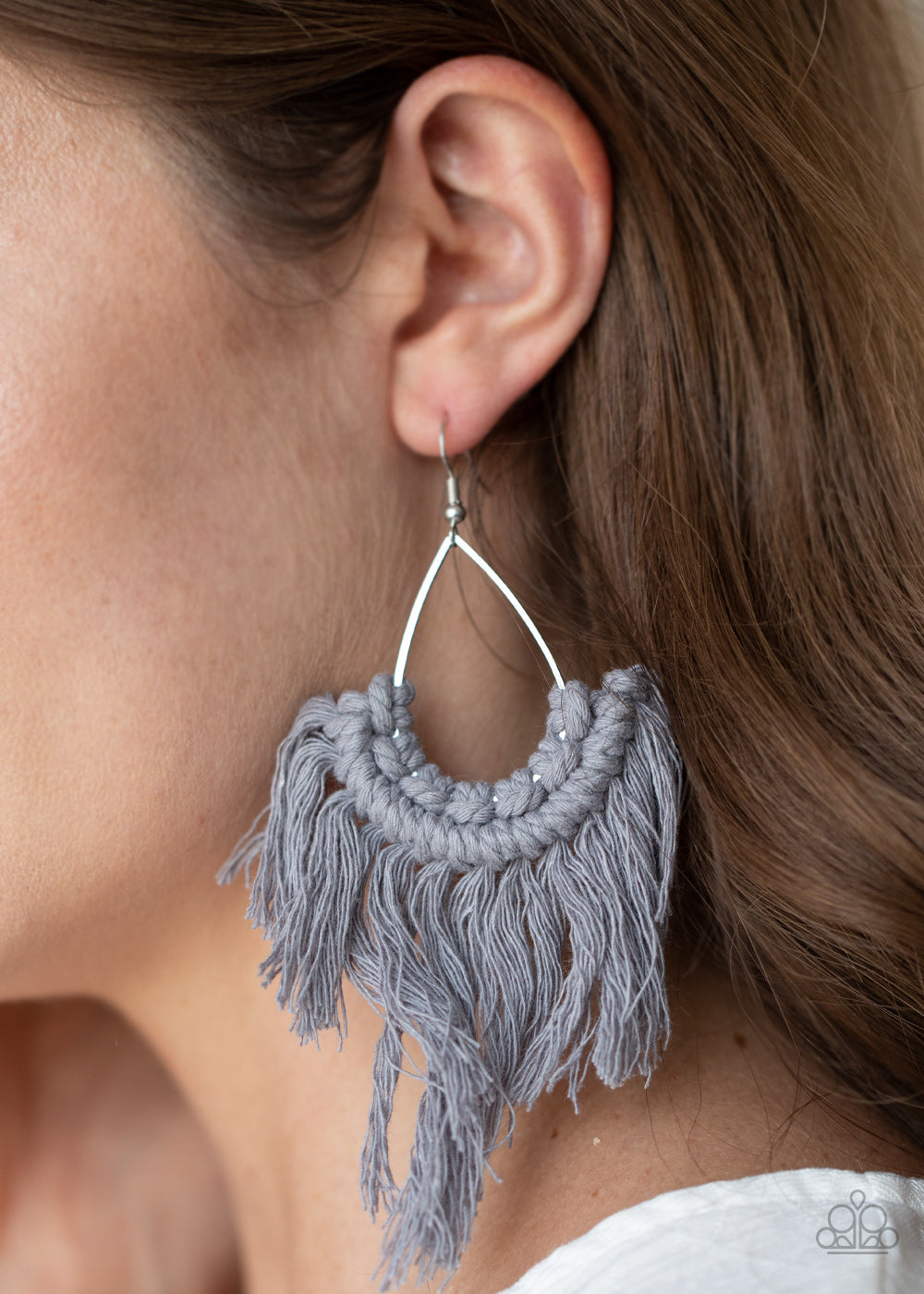 Paparazzi Accessories-Wanna Piece of MACRAME? Silver Earrings