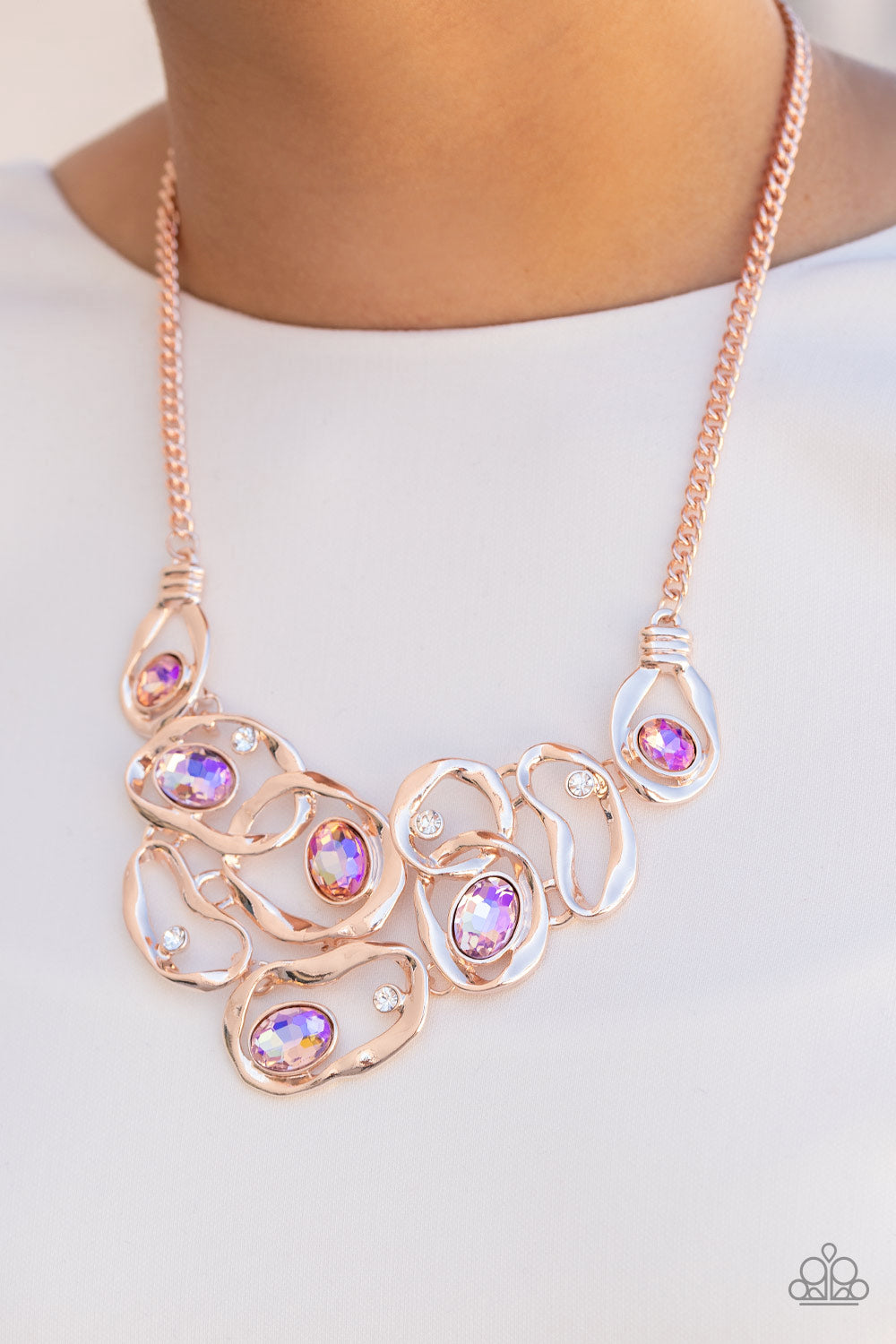Paparazzi Accessories-Warp Speed Rose Gold Interlocking Necklace Set