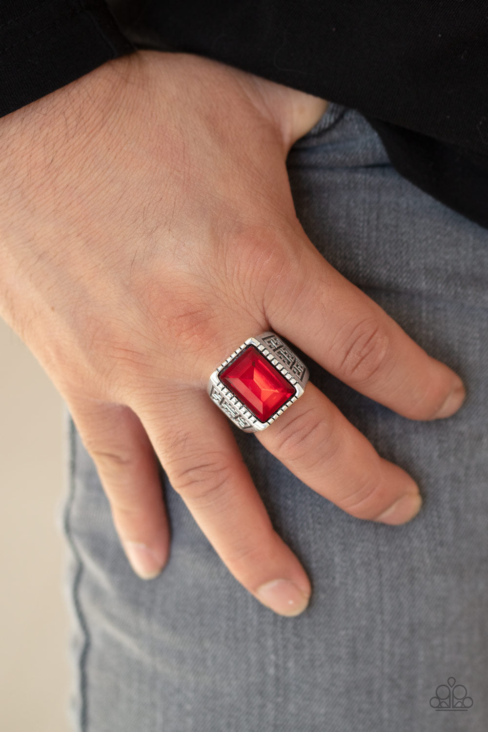 Paparazzi Accessories-Winning Attitude Red Gem Men's Ring