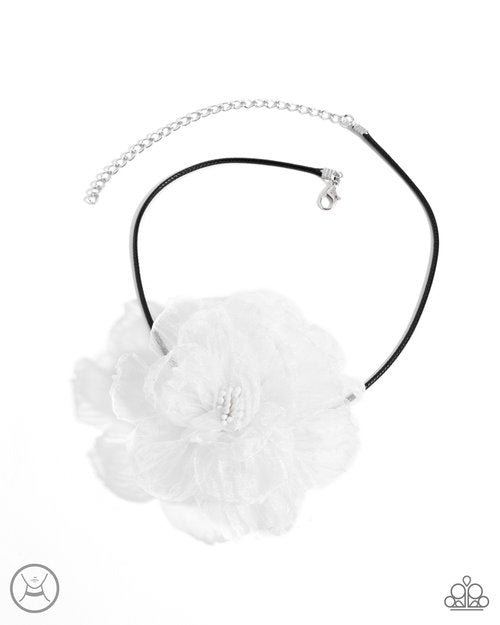 Paparazzi Accessories-French Facade White Tulle Blossom Choker Set