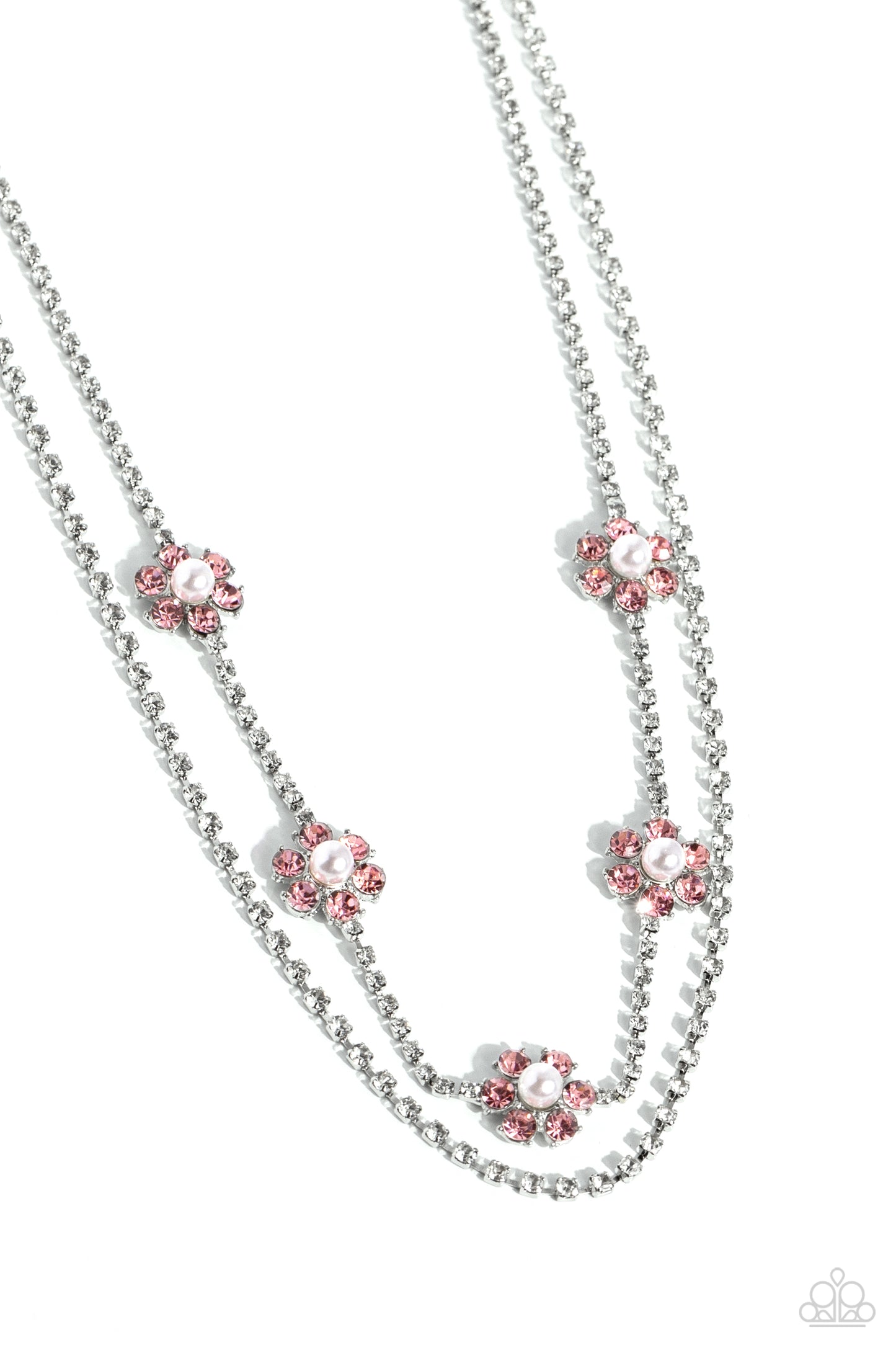 Paparazzi Accessories-A SQUARE Beauty Pink Rhinestone Petals Necklace Set