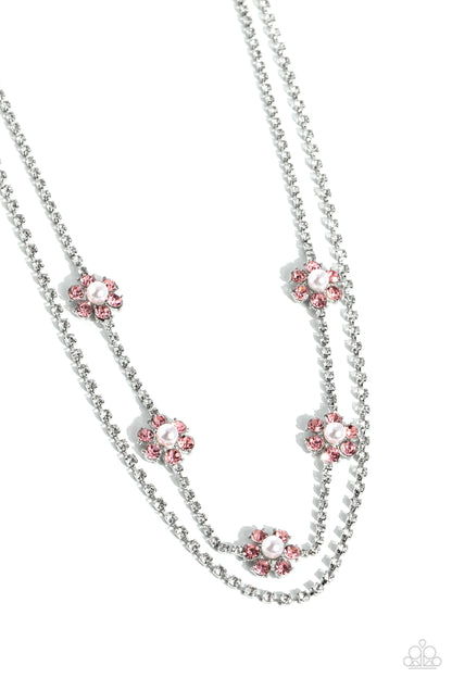 Paparazzi Accessories-A SQUARE Beauty Pink Rhinestone Petals Necklace Set